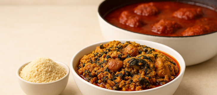 African grocery soup and stew essentials — egusi soup, tomato stew, smoked catfish, and egusi powder available in Canada.